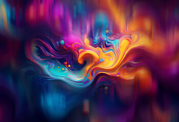 Poster - vibrant swirls of color, resembling liquid paint in motion. a dynamic blend of blues, oranges, pinks