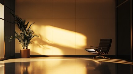 Poster - A black chair sits in a room with a large window