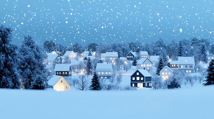 Wall Mural - A picturesque winter village blanketed in snow with charming houses