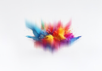 Poster - An abstract explosion of colorful paint splatters across a white background.