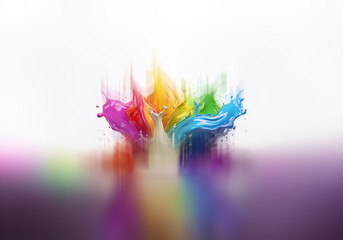 Aufkleber - Colorful liquid bursts in a dynamic explosion, creating a vibrant rainbow splash against a clean white background.