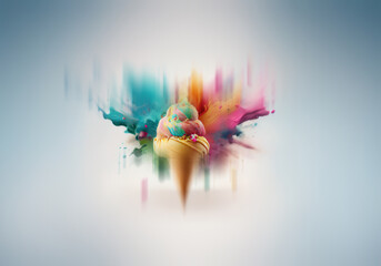Poster - A colorful explosion of paint surrounds a single ice cream cone with sprinkles.