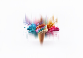 Poster - An ice cream cone surrounded by a vibrant explosion of colorful paint splatter.