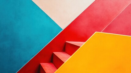 Aufkleber - Colorful Geometric Wall with Steps and Triangle Shapes