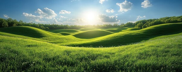 Wall Mural - Rolling Green Hills Under a Sunny Sky