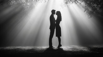 Poster - black and white valentine background, focusing on shadows and silhouettes, classy and timeless