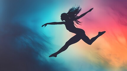 Poster - Dynamic dance leap abstract background photography vibrant colors side view movement concept