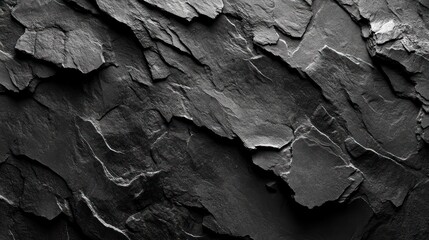 Poster - Dark, textured slate rock surface with rugged, layered formations.