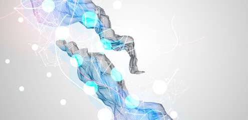 Leinwandbilder - Abstract frame wave with colored spots on it and curved lines. Plexus effect. Hand drawn vector.