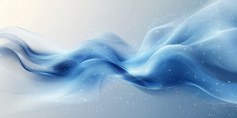 Poster - Abstract Light Blue 3D Liquid Waves Design with Flowing Lines, Gentle Gradients, and Sparkling Particles on a Soft White Background, Evoking Serenity and Elegance