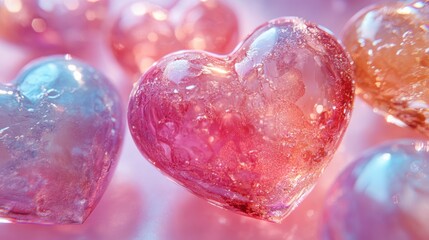 Aufkleber - Holographic Valentine background with iridescent hearts and metallic textures, eye-catching and modern