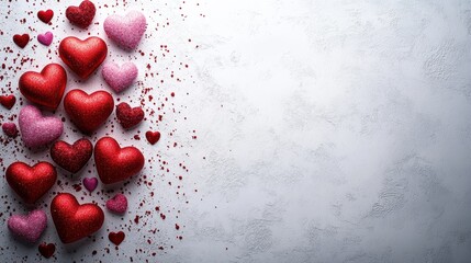 Poster - minimalist valentine background with simple heart outlines on a white background, clean and modern