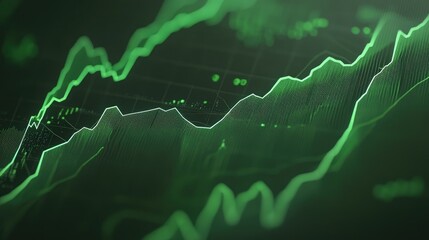 Poster - Green Financial Growth Chart with Ascending Lines and Digital Data Visualization for Business Analysis, Stock Market Trends, and Investment Insights