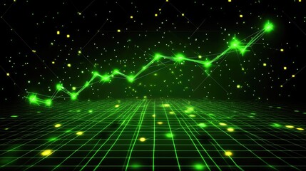 Poster - Futuristic Green Graph Rising in a Starry Background with Grid Patterns, Symbolizing Growth and Success in Digital Economy and Business Innovations