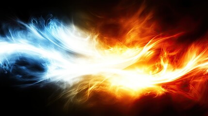 Poster - Abstract representation of dynamic elemental forces showcasing the contrast between fire and ice, vividly illustrating the clash of temperature and energy in a dramatic visual format