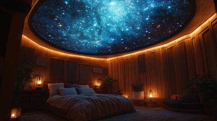 Aufkleber - Relaxing galaxy view projected onto the ceiling, creating a calming night ambiance