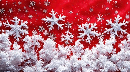 Poster - White Snowflakes on a Red Background