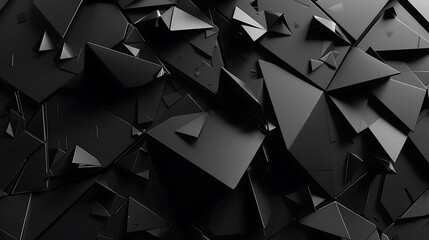 Poster - A close-up of an abstract black geometric surface with sharp angles and facets.