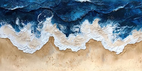 Poster - Abstract Ocean Wave Painting with Blue and White Colors