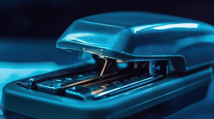 Poster - A stapler clicks as it binds a few sheets of paper together. Its smooth and consistent mechanism makes it one of the most reliable tools
