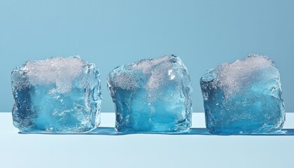 Poster - Three Large Blue Ice Cubes with Water Droplets