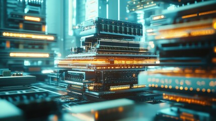 Aufkleber - Stack of microchips and processors in a clean, high-tech environment, emphasizing the power and miniaturization of modern electronics