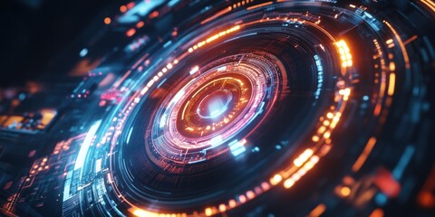 Aufkleber - Abstract Futuristic Interface with Glowing Circular Elements