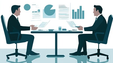 Poster - Two business leaders engaged in a negotiation, seated across from each other in a sleek conference room.