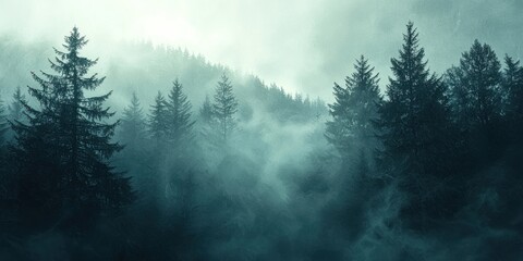 Aufkleber - A Misty Forest with Tall Pine Trees