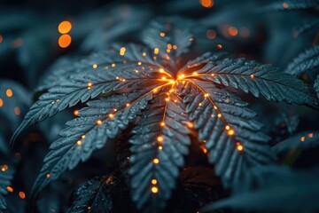 Aufkleber - Illuminated Cannabis Leaf with Bokeh Lights