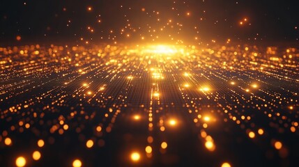 Aufkleber - Abstract Grid with Golden Glowing Lights