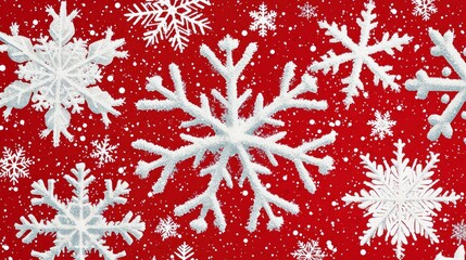 Poster - White Snowflakes on a Red Background with Snow