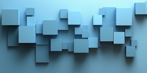 Aufkleber - Abstract Composition of Blue Cubes and Rectangles on a Light Blue Background