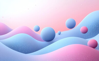 Poster - Abstract 3D Rendering of Pastel Colored Wavy Shapes and Spheres