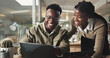 © peopleimages.com - Teamwork, mentor and laptop with black people in office for planning, collaboration and coaching. Brainstorming, coworking and feedback with man and woman at night for helping, review and online