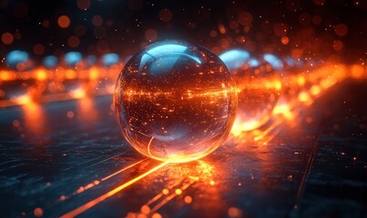 Aufkleber - A Glowing Sphere Reflecting Orange Lights on a Dark Surface