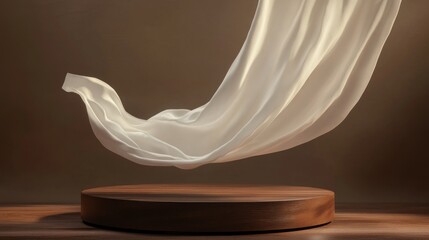 Poster - A white fabric is blowing in the air, creating a sense of movement and freedom