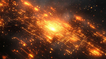 Aufkleber - Abstract Orange and Black Digital Lines and Glowing Spots