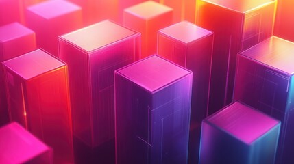 Poster - Abstract Cityscape with Neon Glowing Cubes