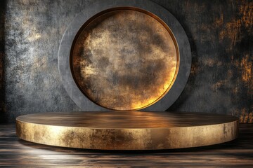 Aufkleber - circular gold podium with black rim and dark background