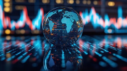 Aufkleber - Glass Globe of the World with Blue and Red Lights in the Background