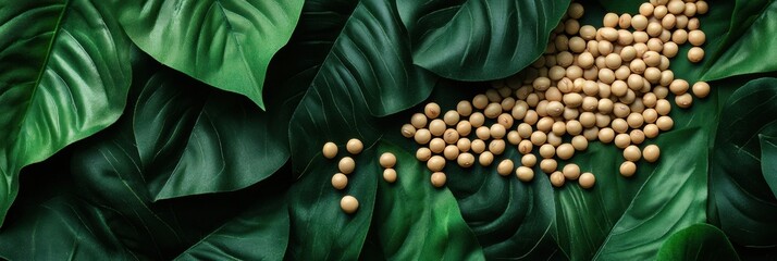 Aufkleber - Golden soybeans adorn the vibrant greenery, highlighting the harmony of agriculture and nature in a tranquil setting. Generative AI