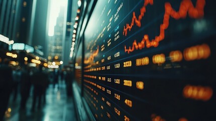 Poster - A Close-up View of a Stock Ticker in a City at Night