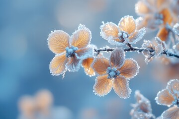 Wall Mural - frozen flowers glowing in winter sunlight, creating beautiful ice crystals