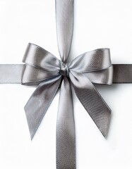 Wall Mural - Silver ribbon and bow, isolated on white background