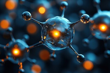 Poster - Abstract 3D Molecular Structure with Glowing Interior and Out-of-Focus Lights