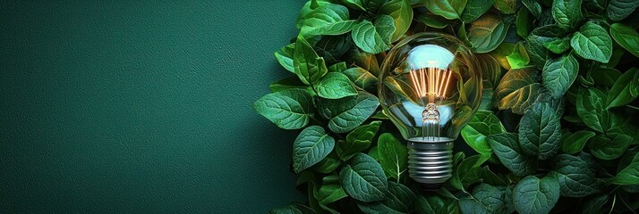 Aufkleber - Illuminated Lightbulb Nestled Among Lush Green Foliage