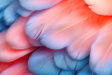 Poster - Close-up of Smooth, Delicate Pink and Blue Feathers