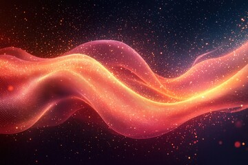 Fototapete - Abstract Wavy Red and Gold Light with Glittering Stars