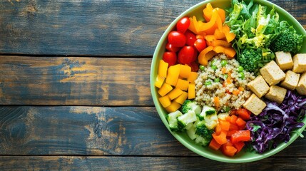 Poster - Delicious quinoa salads with tofu and a variety of fresh vegetables are beautifully arranged on plates for a healthy dining experience. Generative AI